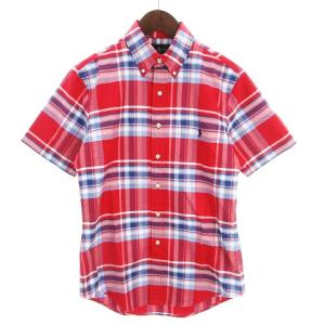 シャツ 半袖 スリムフィット ボタンダウン チェック 赤 レッド系 SP SM0