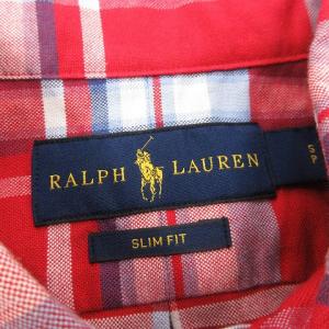 RALPH LAUREN シャツ 半袖 スリムフィット ボタンダウン チェック 赤 レッド系 SP SM0