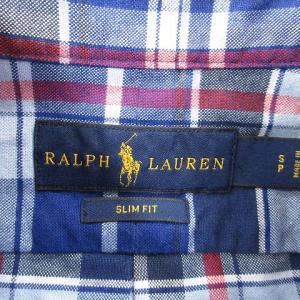 RALPH LAUREN シャツ 半袖 スリムフィット ボタンダウン チェック 青 ブルー系 SP SM0