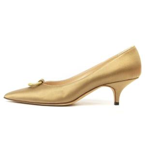 MANOLO BLAHNIK パンプス ポインテッドトゥ レザーソール 金具装飾 サテン ベージュ 36.5