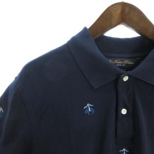 Brooks Brothers Slim fit ポロシャツ カットソー 半袖 鹿の子 コットン ロゴ 刺繍 フロントボタン 100131690 紺 ネイビー