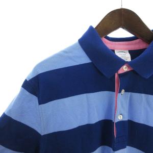 Brooks Brothers Slim fit ポロシャツ カットソー 半袖 鹿の子 コットン ロゴ 刺繍 フロントボタン ボーダー 10056179 青