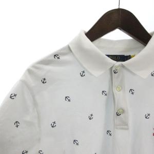 POLO RALPH LAUREN スリムフィット ポロシャツ カットソー 半袖 ストレッチメッシュ コットン マリン イカリ ロゴ 刺繍 白 ホワイト L SM0