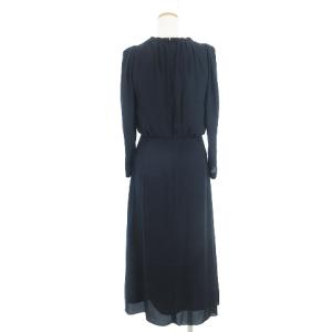 CELFORD 美品 ワンピース 長袖 ロング丈スカート リボンタイ シフォン 紺 ネイビー 38 SM0