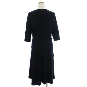 MACKINTOSH ワンピース ロング丈 ヘリンボーン ウール 七分袖 無地 バックジップ G5J12-448 ネイビー