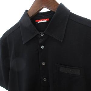 PRADA SPORT ポロシャツ 半袖 レギュラーカラーコットン 無地 黒 ブラック M SM0
