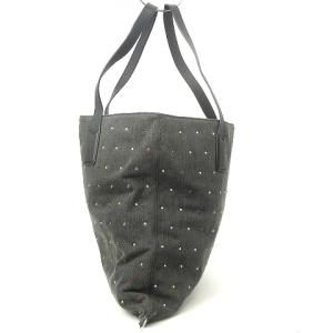 MARC JACOBS トートバッグ デニム ラインストーン ロゴ プレート ダークグレー