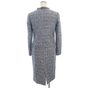 ESTNATION 美品 セットアップ スーツ ジャケット シングル 総裏 タイトスカート ひざ丈 バックジップ ツイード 青 ブルー 36 SM0