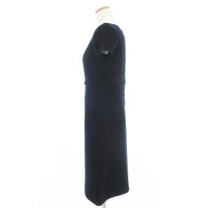 Harrods ワンピース キャップスリーブ ひざ丈スカート スクエアネック ウール シルク混 紺 ネイビー 2 SM0