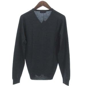 JOHN SMEDLEY タグ付き ニット セーター 薄手 長袖 Vネック ヘップバーンスモーク メリノウール100% 無地 イギリス製 ダークグレー
