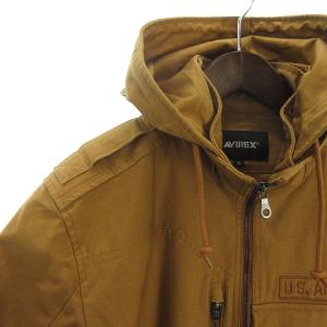 AVIREX クールマックス ミリタリーカスタムジャケット フード付き コットン ジップアップ 刺繍 6112099 キャメル XL SM0
