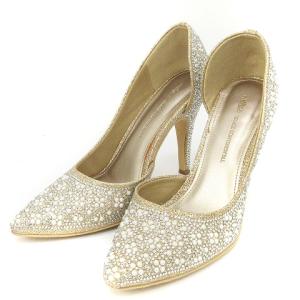 サイドオープン ビジュー パンプス ヒール ポインテッドトゥ ストーン ベージュ 37 23.5cm程度 SM0