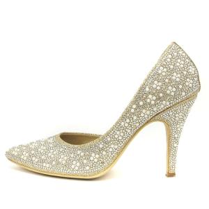 GRACE CONTINENTAL サイドオープン ビジュー パンプス ヒール ポインテッドトゥ ストーン ベージュ 37 23.5cm程度 SM0