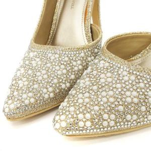 GRACE CONTINENTAL サイドオープン ビジュー パンプス ヒール ポインテッドトゥ ストーン ベージュ 37 23.5cm程度 SM0