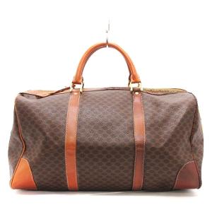 CELINE ボストンバッグ ハンド マカダム柄 PVC レザー 茶 ブラウン 旅行鞄 SM0