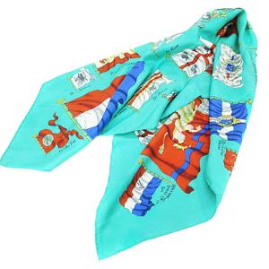 HERMES カレ90 PAVOIS 船旗柄 スカーフ 大判 シルク100% フランス製 グリーン