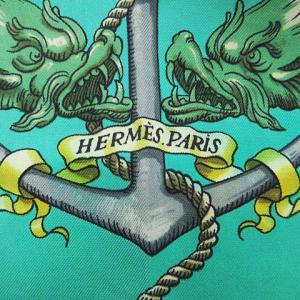 HERMES カレ90 PAVOIS 船旗柄 スカーフ 大判 シルク100% フランス製 グリーン