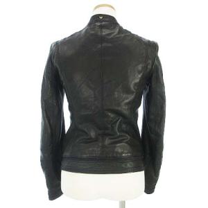 ARMANI JEANS ライダースジャケット ダブル シープスキン レザー ロゴマーク ブラック 黒 38 SM0