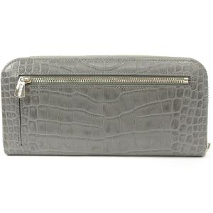 A.D.M.J. 長財布 ラウンドファスナー クロコ型押し レザー ストーン グレー