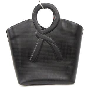 ROBERTA DI CAMERINO ハンドバッグ ハンドルロゴ ポーチ付き レザー パンチング 黒 SM0