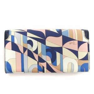 Emilio Pucci 美品 プッチ柄 長財布 二つ折り PVC レザー ブルー系 青系 ウォレット SM0