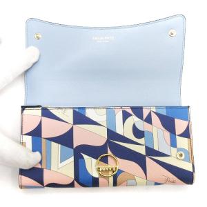Emilio Pucci 美品 プッチ柄 長財布 二つ折り PVC レザー ブルー系 青系 ウォレット SM0