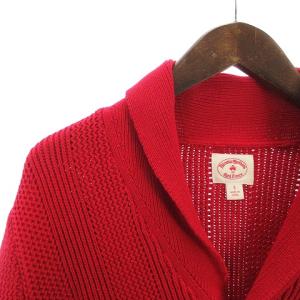 Brooks Brothers 美品 ニットカーディガン 長袖 ショールカラー コットン 無地 赤 レッド S SM0