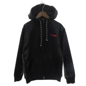 × アレキサンダーワン DT9499 フーデットジップアップパーカー 切替 ロゴ ブラック S