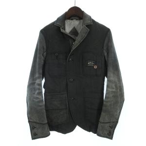 CO ジャケット シングル コットン レザー 切替 ジップアップ 牛革 ダークグレー XS SM0
