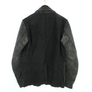 DIESEL CO ジャケット シングル コットン レザー 切替 ジップアップ 牛革 ダークグレー XS SM0