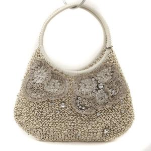 ワイヤーバッグ ミニ フラワーモチーフ ビジュー 白系 アイボリー 鞄 SM0