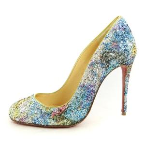 Christian Louboutin グリッターパンプス ハイヒール アーモンドトゥ ラメ グラデーション 青系 ブルー系 34.5 21cm位 小さいサイズ AA