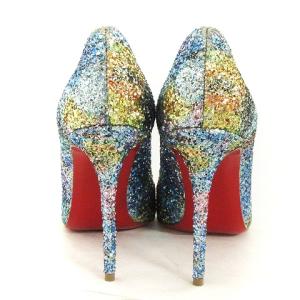 Christian Louboutin グリッターパンプス ハイヒール アーモンドトゥ ラメ グラデーション 青系 ブルー系 34.5 21cm位 小さいサイズ AA