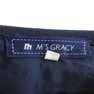 M'S GRACY スカート ひざ丈 フレア スパンコールリボン ネイビー 紺 38 SM0