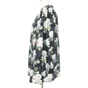 Leilian 近年 花柄ブラウス カットソー 長袖 タック 黒系 11 SM0