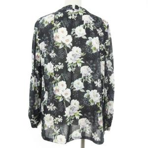 Leilian 近年 花柄ブラウス カットソー 長袖 タック 黒系 11 SM0