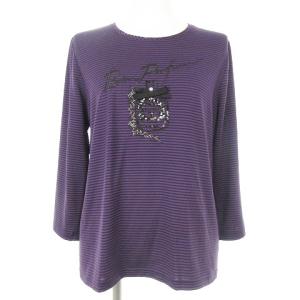 近年 カットソー 長袖 ボーダー 7分袖 刺しゅう スパンコール 紫 黒 11 SM0