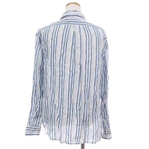 POLO RALPH LAUREN シャツ ブラウス 長袖 ストライプ 刺繍 リネン ブルー ホワイト 青 白 S SM0