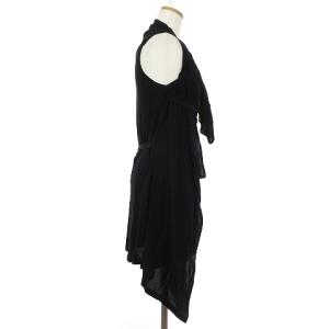 ANN DEMEULEMEESTER ロングカットソーノースリーブ 変形 無地 シルク 黒 ブラック 36 S位 SM0