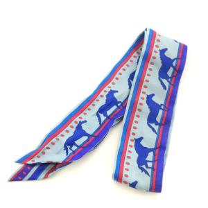 HERMES ツイリー スカーフ 馬柄 シルク100% ブルー 青 AA SM0