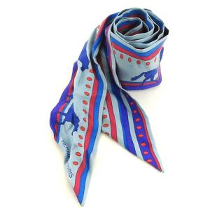 ツイリー スカーフ 馬柄 シルク100% 青 ブルー SM0 AA