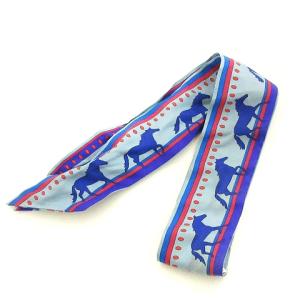 HERMES ツイリー スカーフ 馬柄 シルク100% 青 ブルー SM0 AA