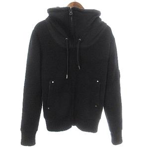 ニットパーカー ジャケット フード 切替 ワッペン ウール ブラック 黒 M SM0