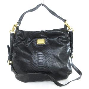 ショルダーバッグ ハンド 2WAY パイソン 型押し ロゴ プレート 黒 ブラック 鞄 SM0