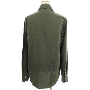 Finamore シャツ ホリゾンタルカラー 長袖 無地 コットン カーキ 緑 15 1