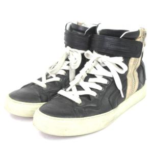 スニーカー ハイカット レザー 黒 ブラック 38 シューズ 靴