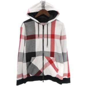 ジップアップパーカー チェック ホワイト レッド