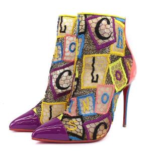 パンプス ショートブーツ メッシュ 刺繍 アルファベット