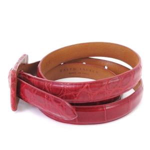 RALPH LAUREN ベルト プレーン ハトメ 細 クロコ 411102123-600 赤 レッド S 小物