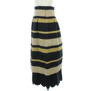 VALENTINO GARAVANI スカート ボーダー ひざ丈 リネン コットン 茶系 黒 ブラウン ブラック